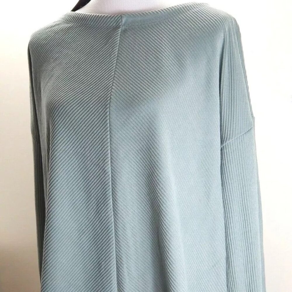 Ava & Viv Mint Green Teal Ribbed Slouched Shoulder Sweater 4X